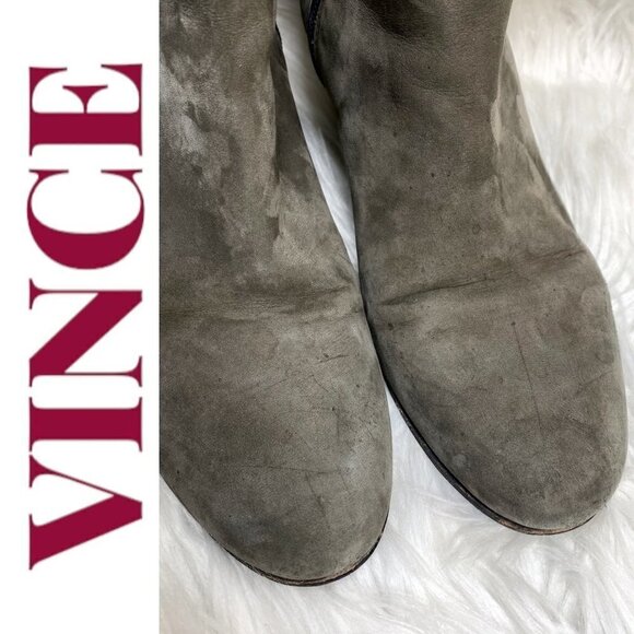 VINCE Michela Moss Green Suede Leather Covered Wedge Bootie, 7M/37.5 - Picture 9 of 16